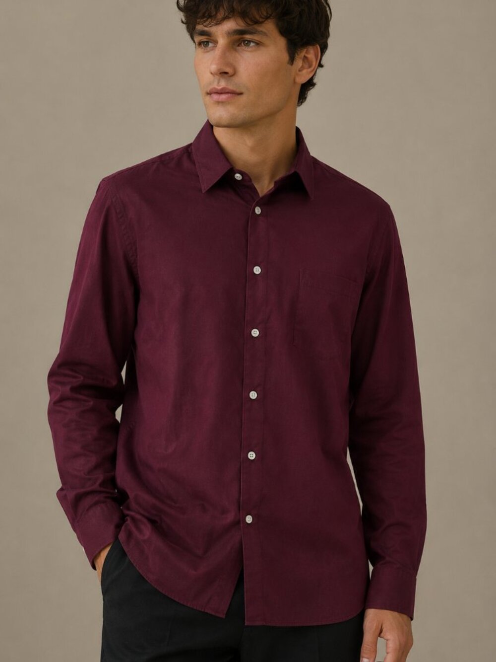 Van Heusen Fitted Stretch Dress Shirt Burgundy Large Pocket
